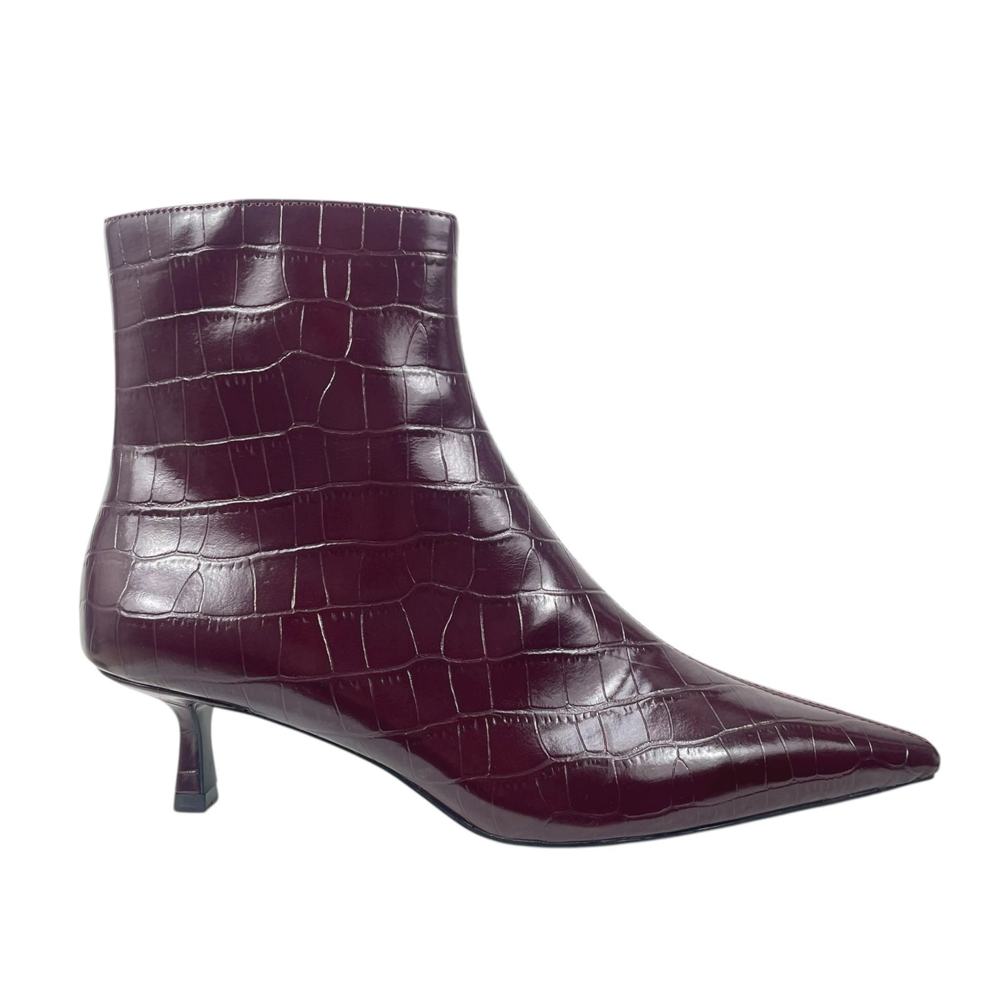 Mango Pointed Toe Crocodile Kitten Heel Ankle Boots Burgundy Size 39/ 8.5