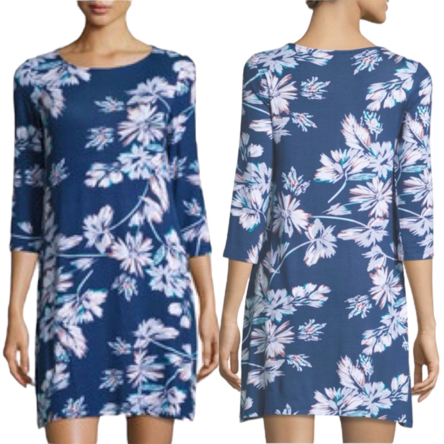 Yumi Kim Alice Floral Printed Soft Jersey Dress Navy Blue Size M