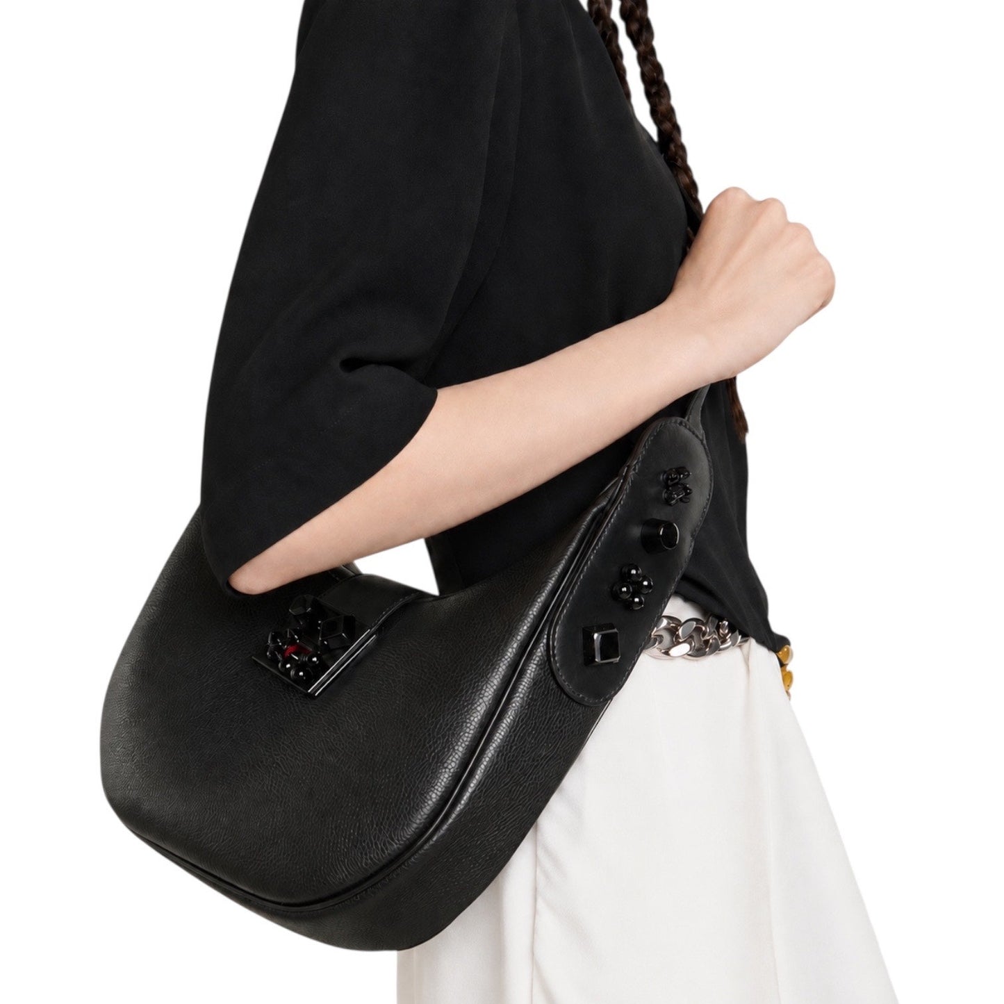 Christian Louboutin Carasky Small Empire Stud Leather Shoulder Bag Black