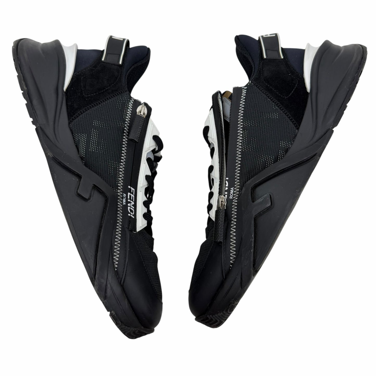 Fendi Flow Sneakers Zucca FF Logo Monogram Black White Size 11/ US 12