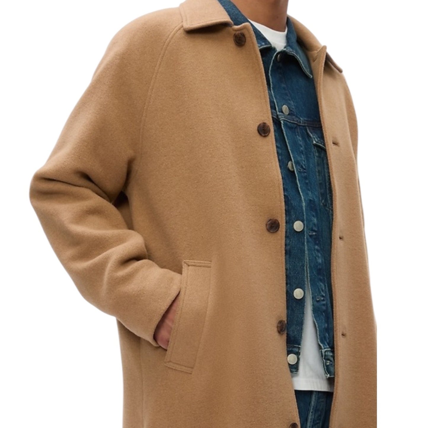 Gap Oversized Wool Blend Single Breasted Long Top Coat Camel Tan Size XL
