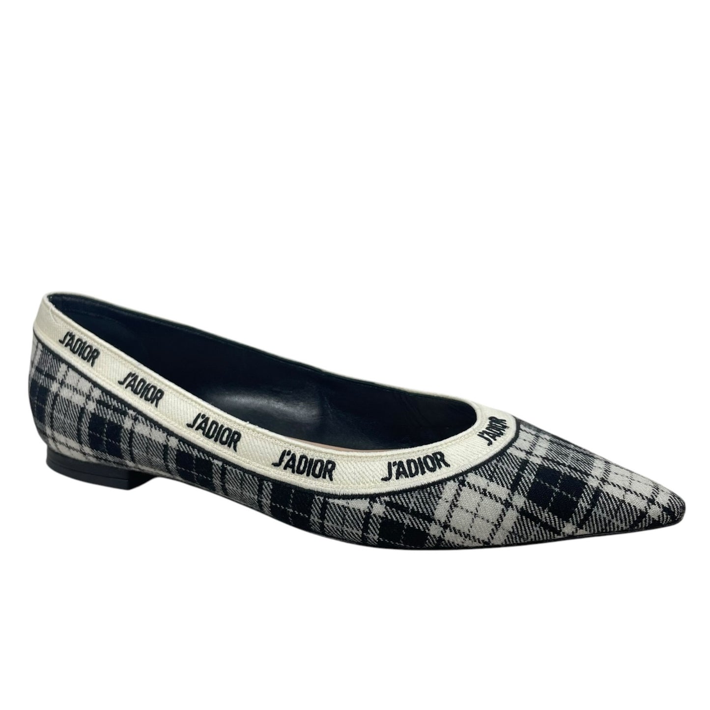 Christian Dior J'adior Embroider Tartan Print Pointed Toe Flats Size 39.5