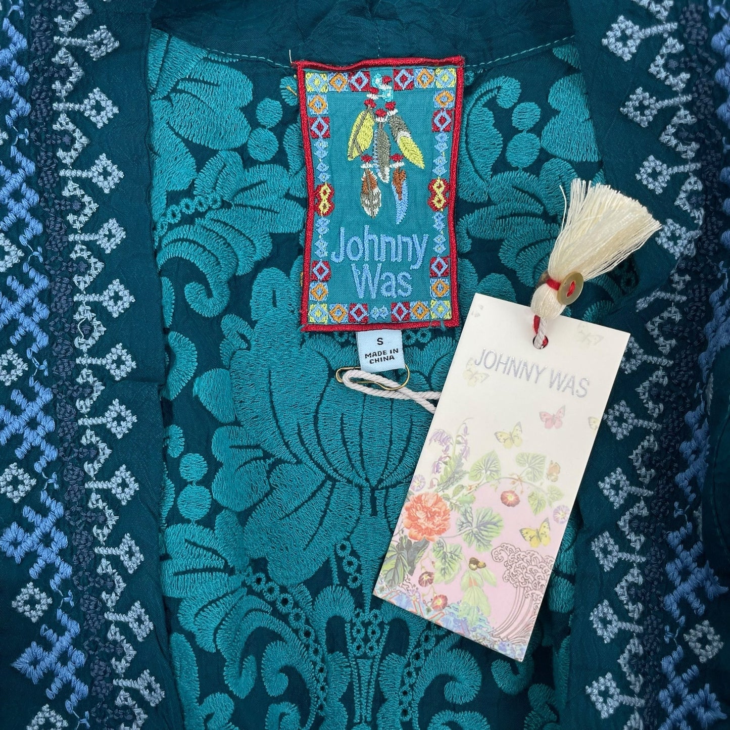Johnny Was Bellamo Verona Kimono Jacket Embroidery Lakeside Blue Size S