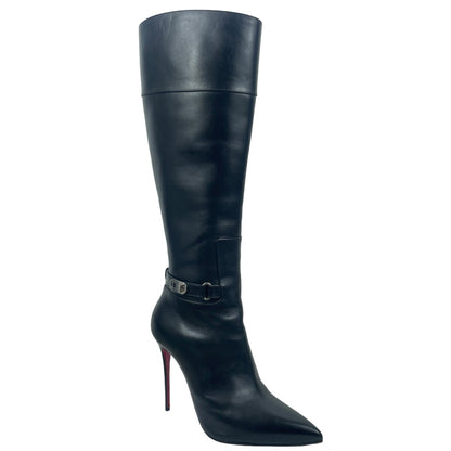 Christian Louboutin Lock Kate Botta 100 Leather Knee Boots Black Size 38.5