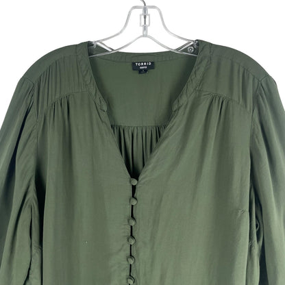 Torrid Harper V Neck Popover Top 3/4 Sleeve Military Green Size 1X