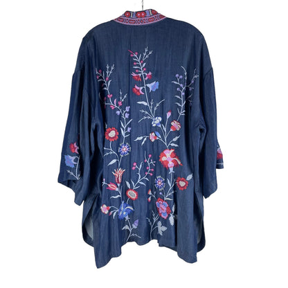 NEW Johnny Was Piper Shirt Tail Kimono Jacket Embroidery Denim Size XL