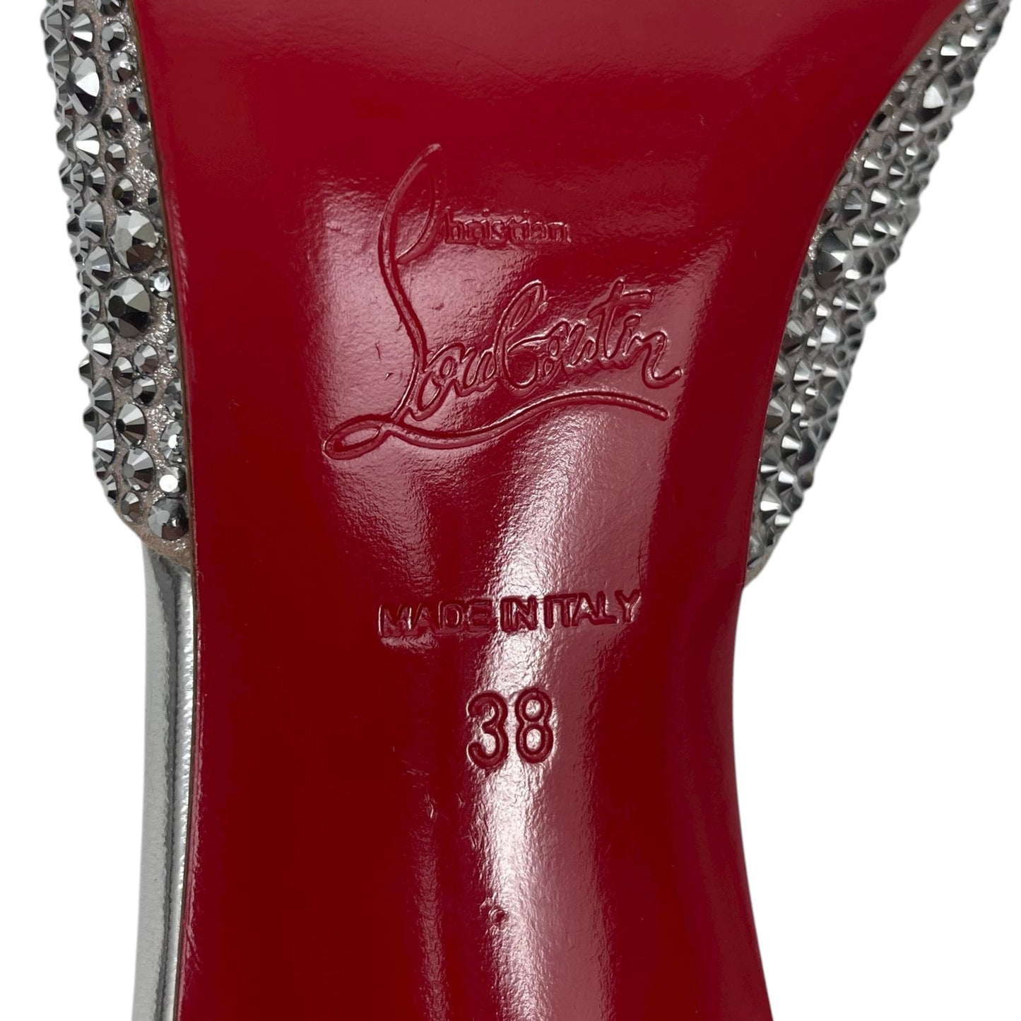 Christian Louboutin Me Dolly Strass 100mm Crystal Mules Silver Size 38