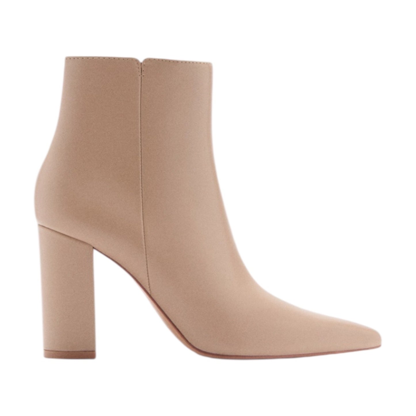 Mango Faux Leather Pointed Toe Heeled Ankle Boots Beige Size 38/ 7.5