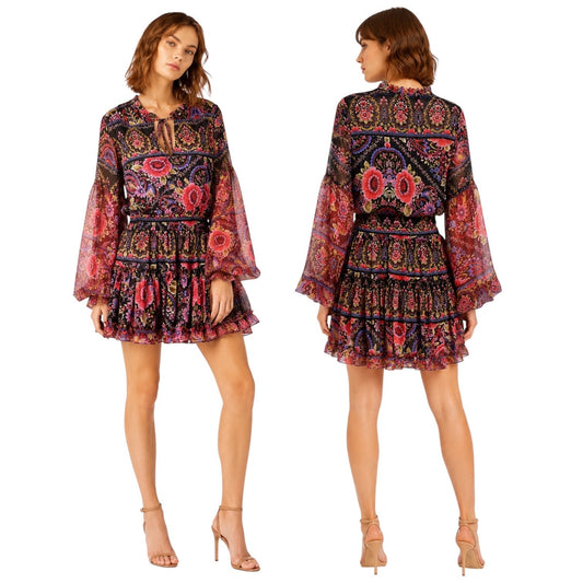 MISA Los Angelos Elisabetta Mini Dress Flora Valentina Print Size S