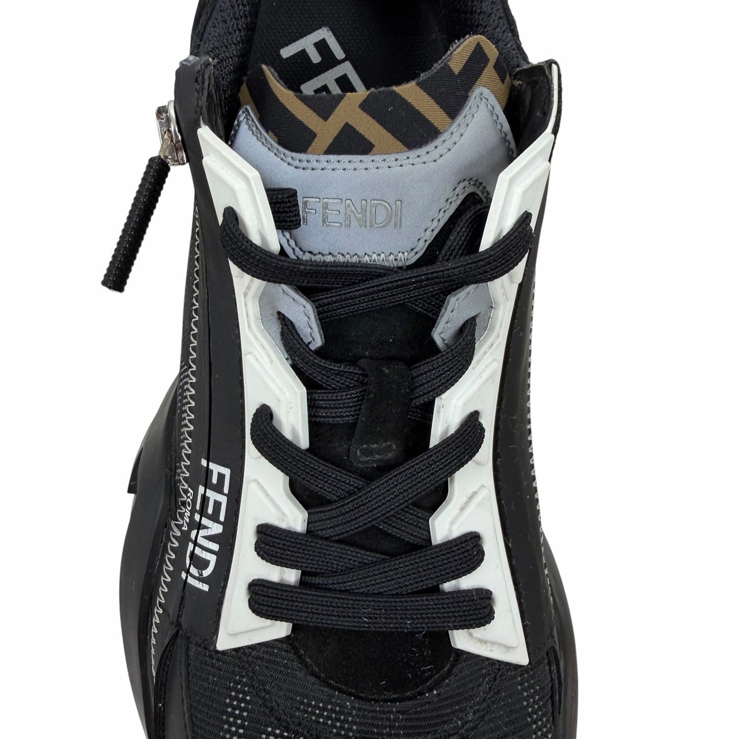 Fendi Flow Sneakers Zucca FF Logo Monogram Black White Size 11/ US 12