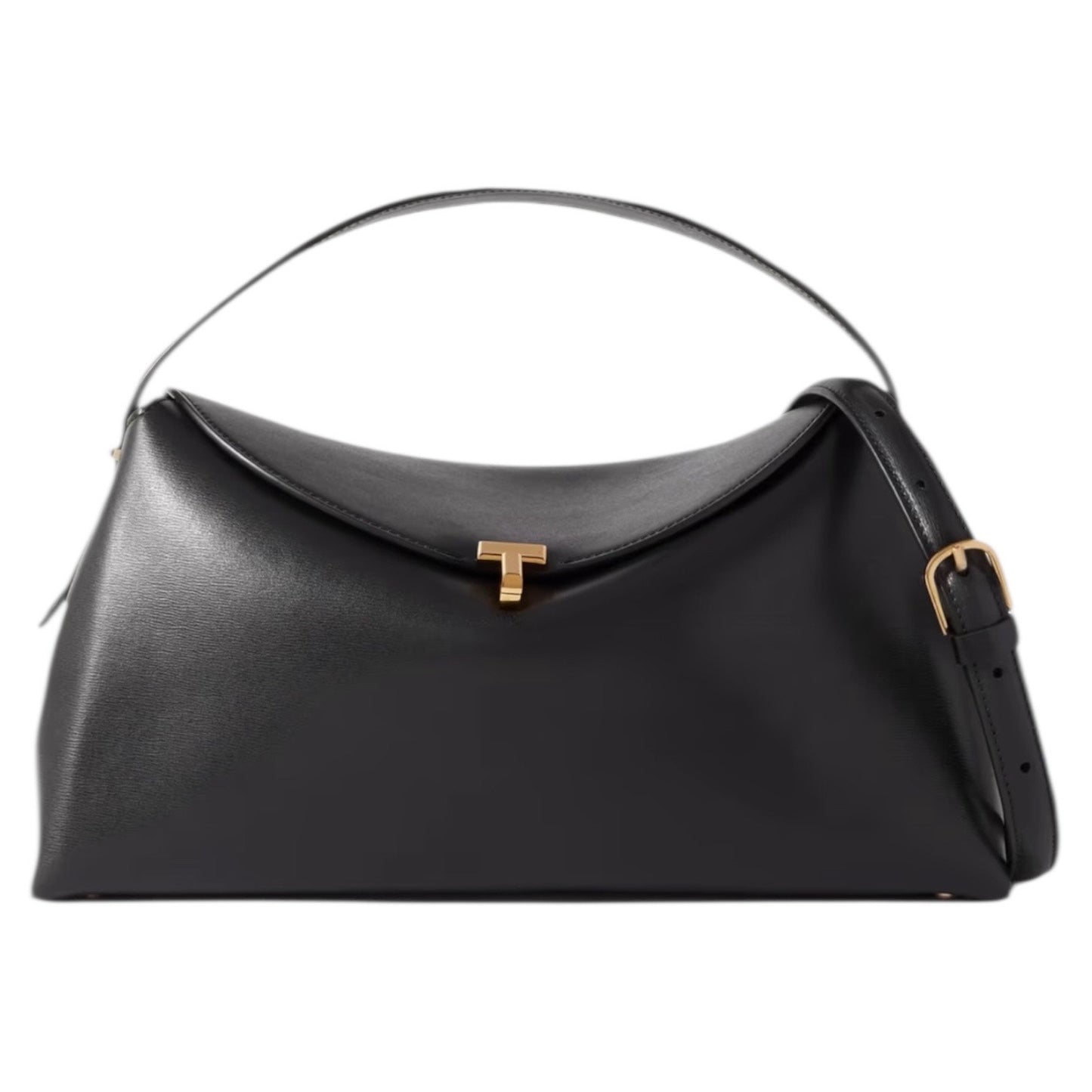 Toteme T Lock Leather Top Handle Satchel Bag Black Gold