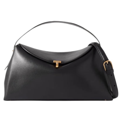 Toteme T Lock Leather Top Handle Satchel Bag Black Gold