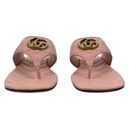 Gucci GG Logo Marmont Leather Thong Flat Sandals Pink Gold Size 37.5
