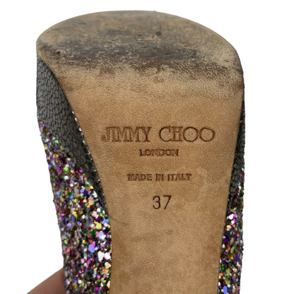 Jimmy Choo Rainbow Glitter Peep Toe Platform Pumps Size 37