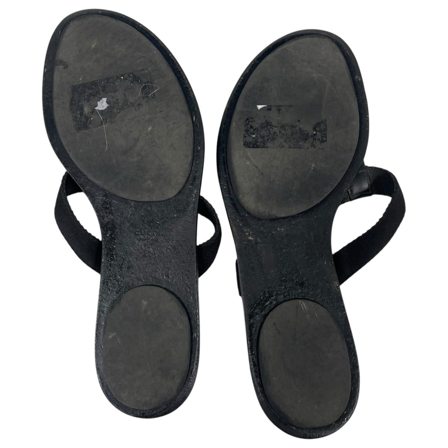 Gucci Interlocking GG Logo Thong Sandal Slide Black Gold Size 41