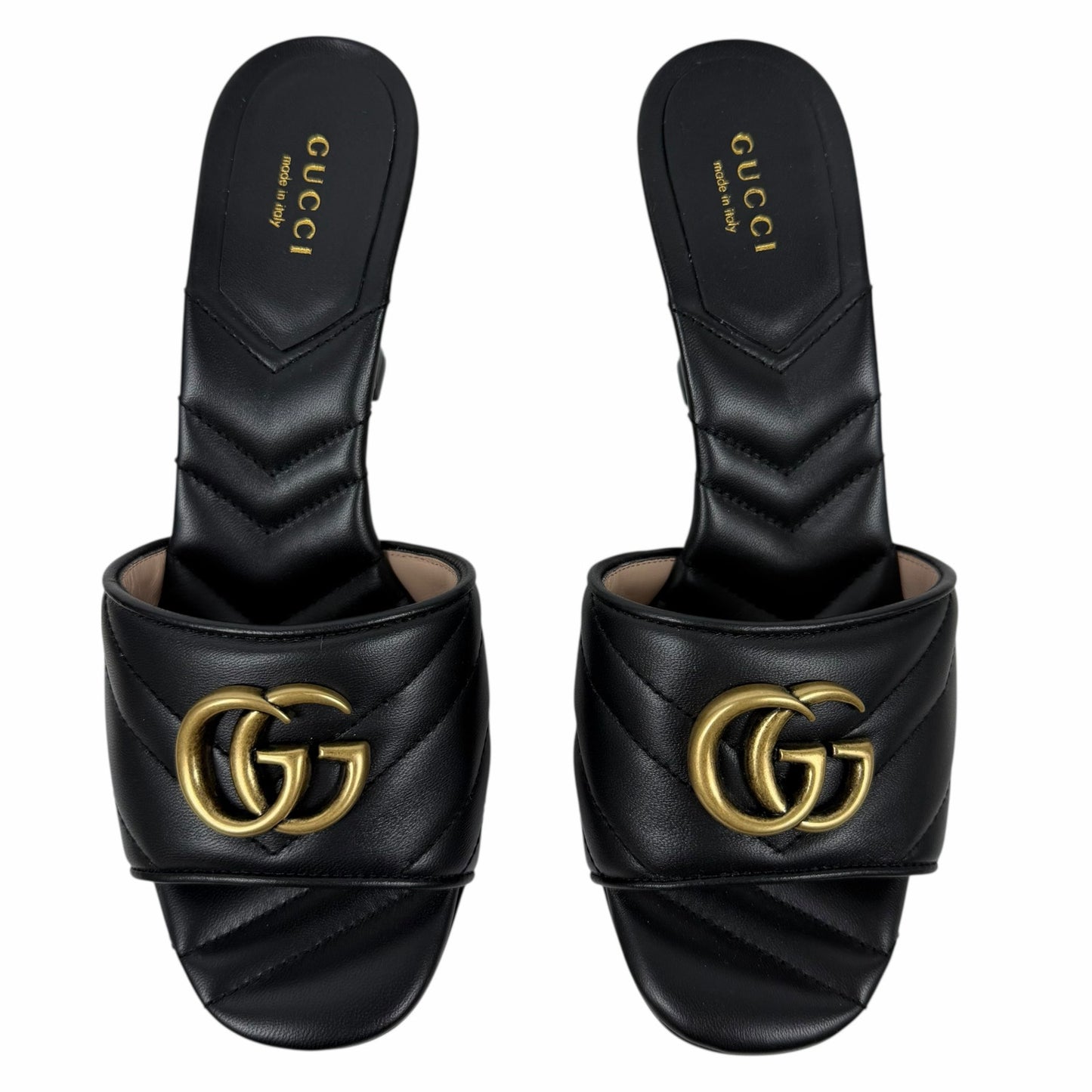 Gucci Nappa Matelasse GG Marmont 75mm Slide Sandal Black Size 37.5