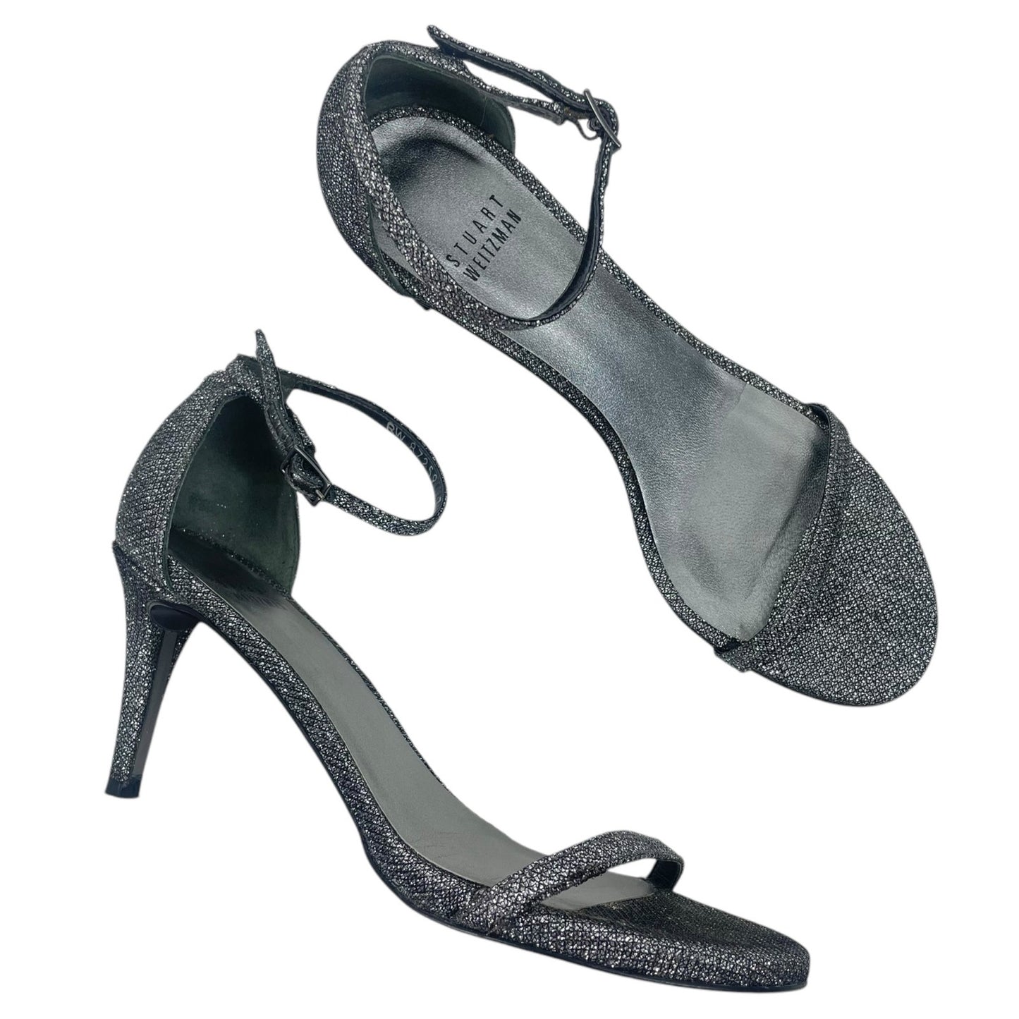 Stuart Weitzman Nudistcurve Lurex Glitter 75mm Sandals Black Gray Size 7M