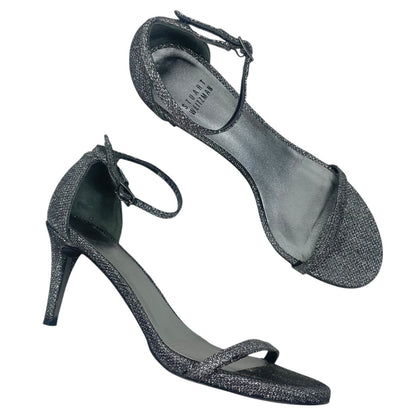 Stuart Weitzman Nudistcurve Lurex Glitter 75mm Sandals Black Gray Size 7M