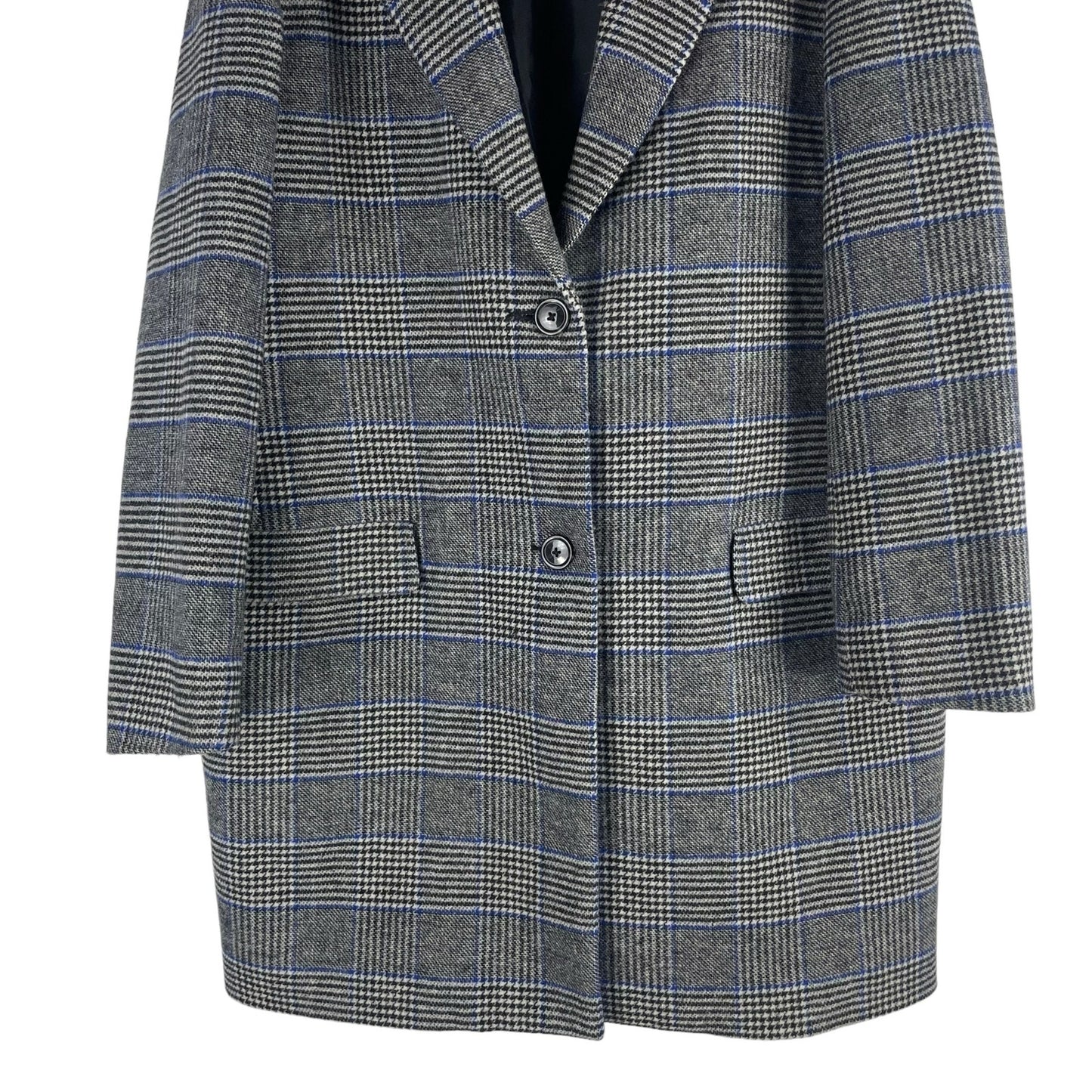 Levi's Amaya Wool Blend Houndstooth Plaid Coat Faux Fur Gray Blue Size L