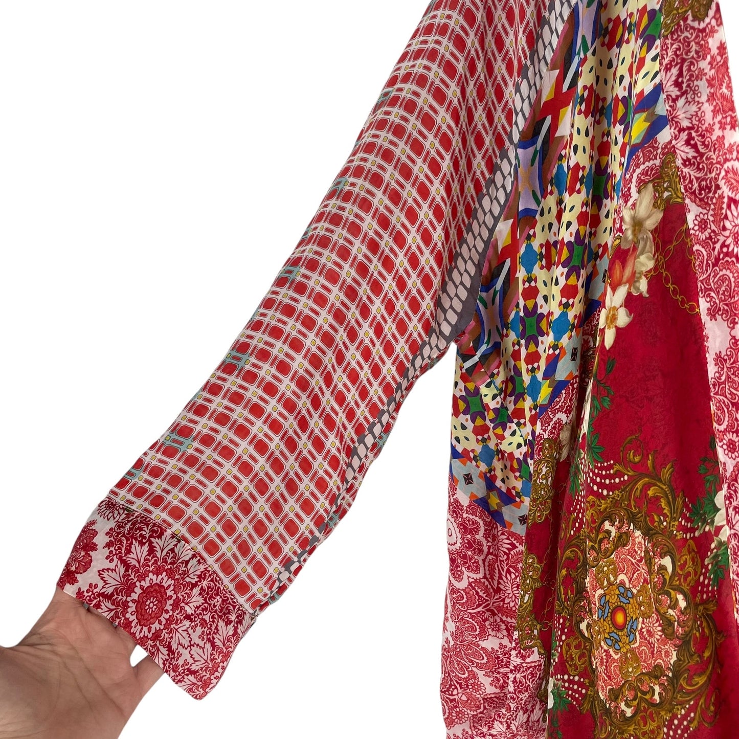 Johnny Was Dolce Mix Print Kimono Jacket Pockets Red Size XS