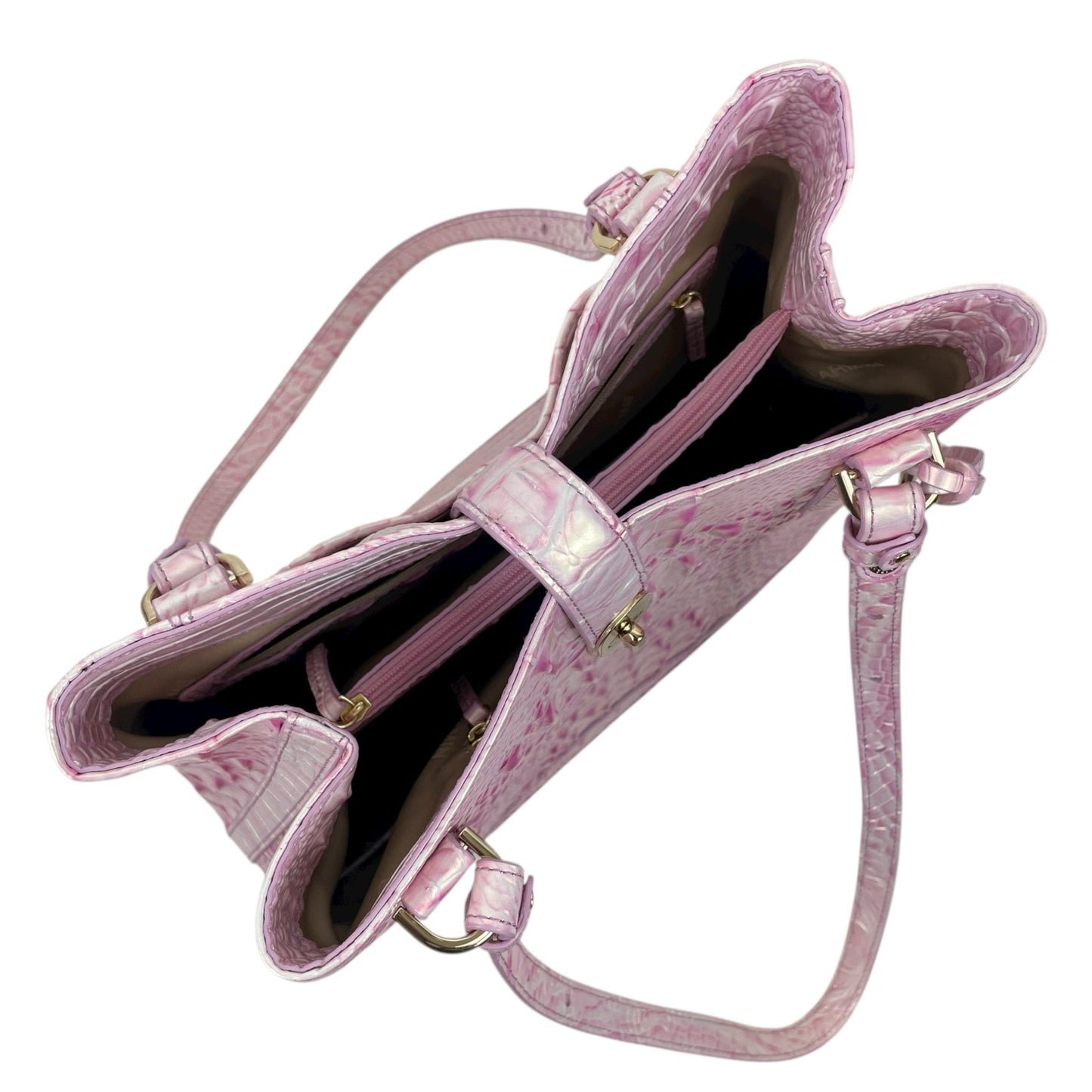 Brahmin Fiore Melboure Leather Bucket Bag Rose Water Pearl Pink Croc