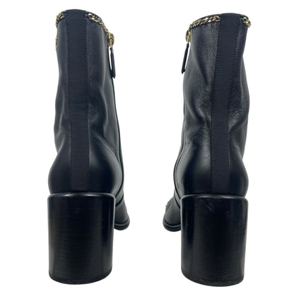 Chanel Coco Mark Logo Cap Toe Chain Short Leather Boots Black Size 39