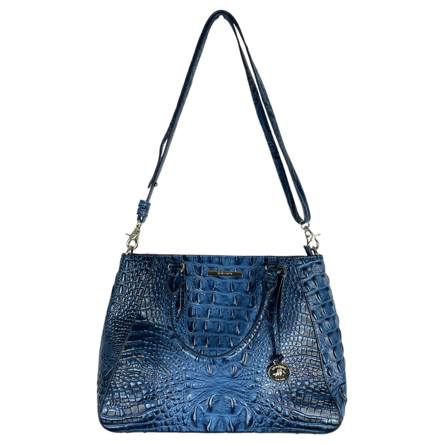 Brahmin Small Irene Leather Satchel Bag Maritime Blue Croc Embossed