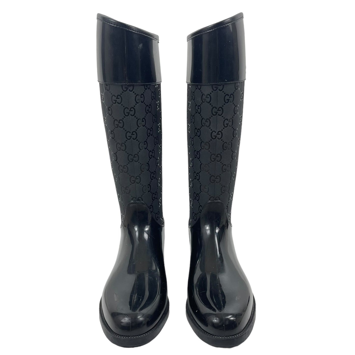 Gucci GG Monogram Rain Boots Rubber Wellington Boots Black Size 37