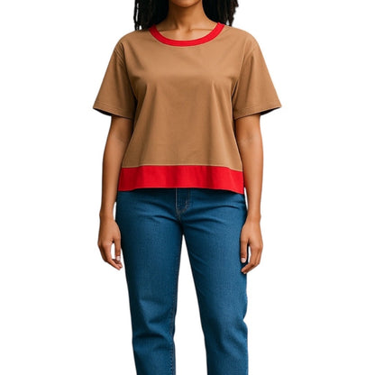 Walter Baker Leilani Short Sleeve Boxy Top Camel Red Size S