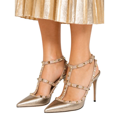 Valentino Garavani Rockstud 100mm Leather Caged Pump Bronze Pink Size 39.5