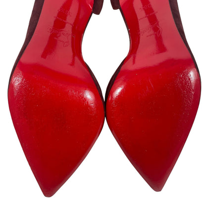 Christian Louboutin Iriza 100mm Half d'Orsay Suede Pump Burgundy Size 38.5