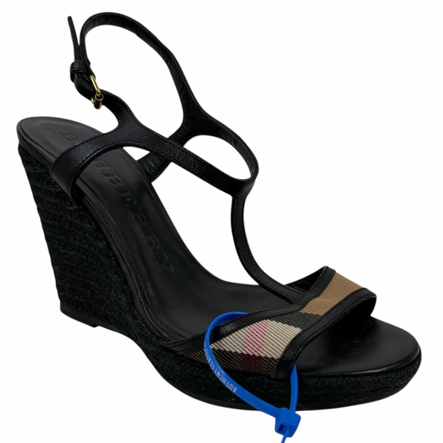 Burberry Nova Check Laleham Leather Wedge Espadrille Sandal Size 36