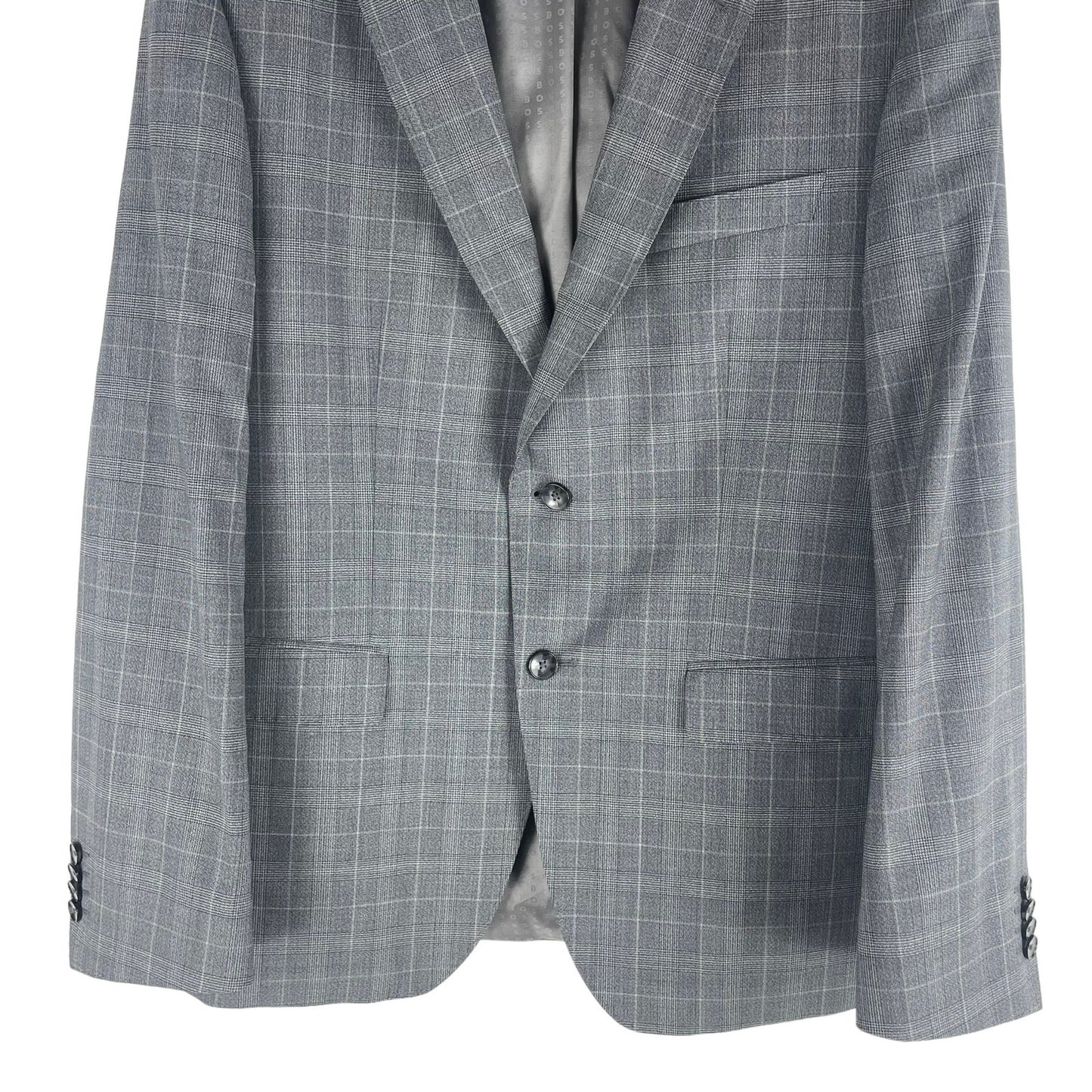 Hugo Boss Plaid Wool Suit Jacket Blazer 2 Buttons Gray Size 42S