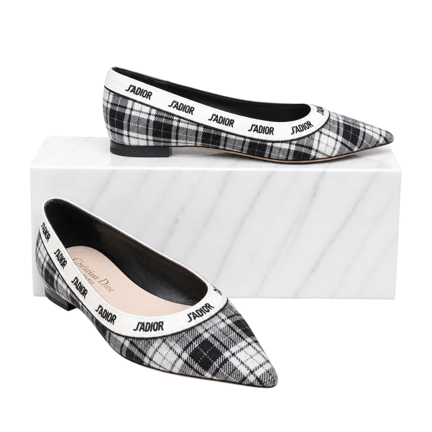 Christian Dior J'adior Embroider Tartan Print Pointed Toe Flats Size 39.5