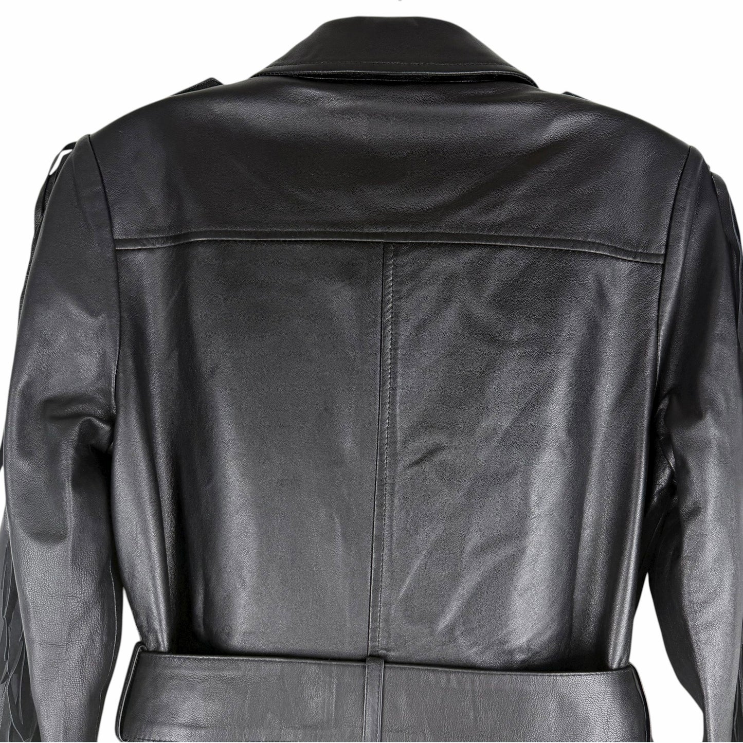 Walter Baker Linda Fringe Belted Lamb Leather Jacket Black Size S