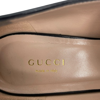 Gucci Double GG Logo Square Toe Slip On Leather Loafer Black Size 38