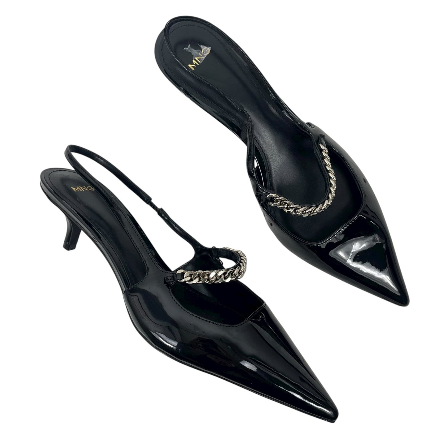 Mango Pointed Toe Kitten Heel Slingback Pump Link Strap Size 40/ 9