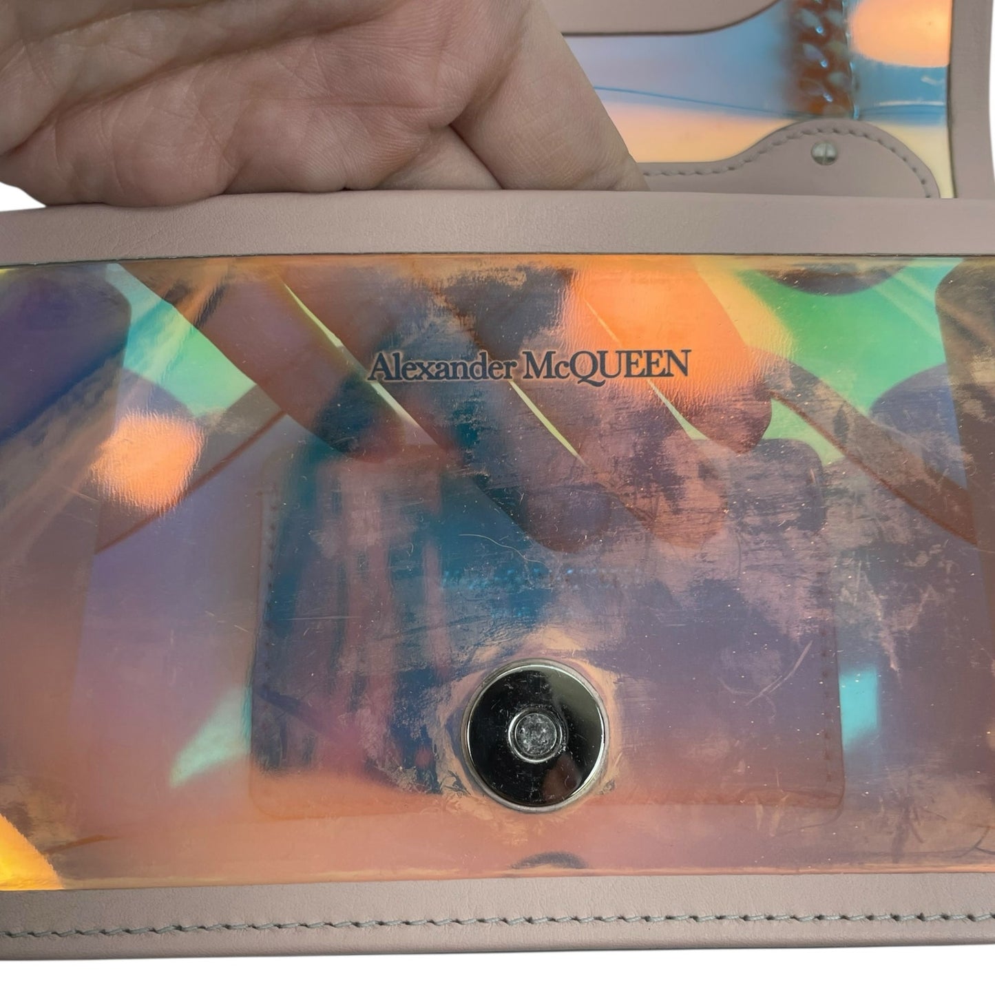 Alexander McQueen Mini Jewelled Crossbody Bag Holographic Pink PVC Leather