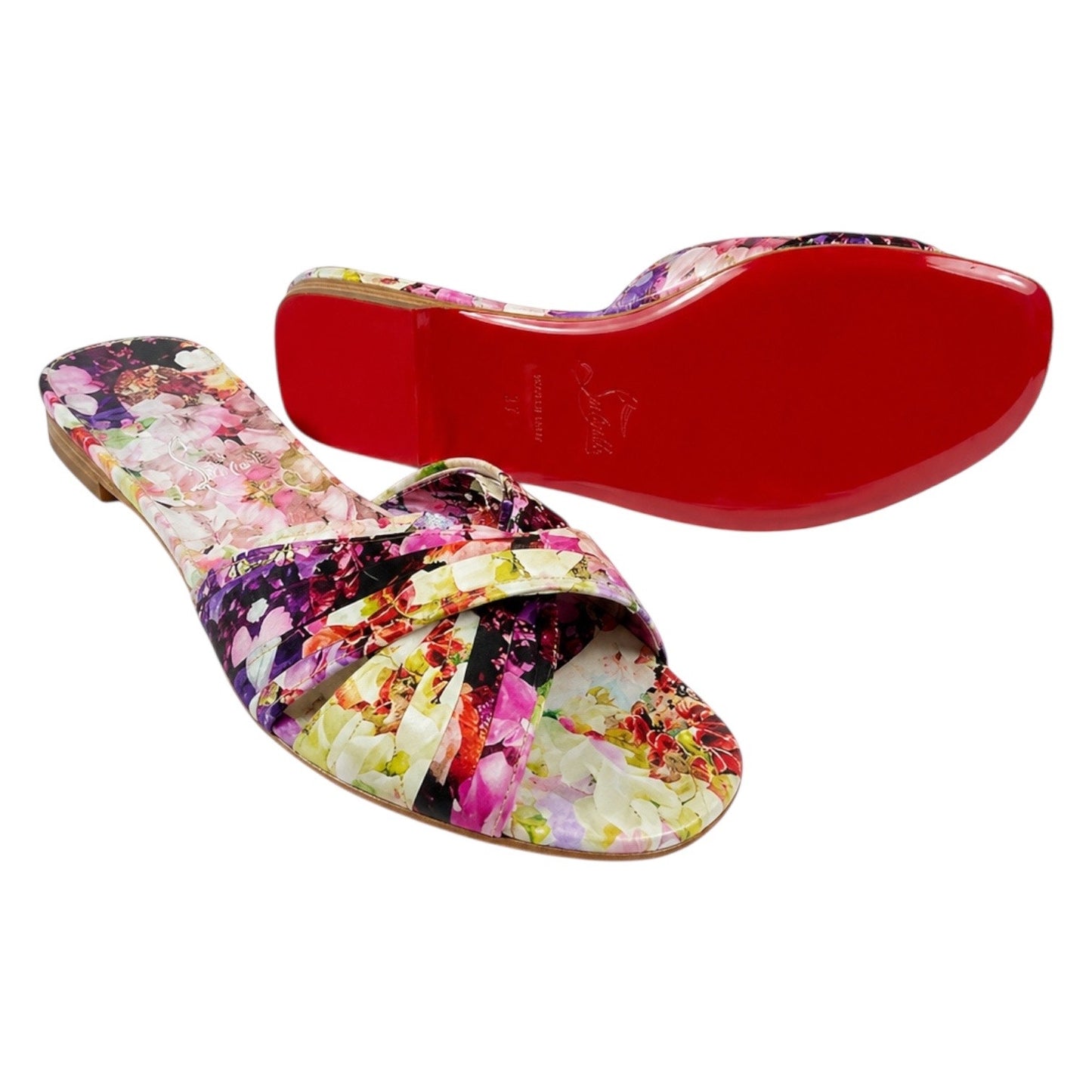 Christian Louboutin Nicol is Back Floral Satin Flat Slide Size 40