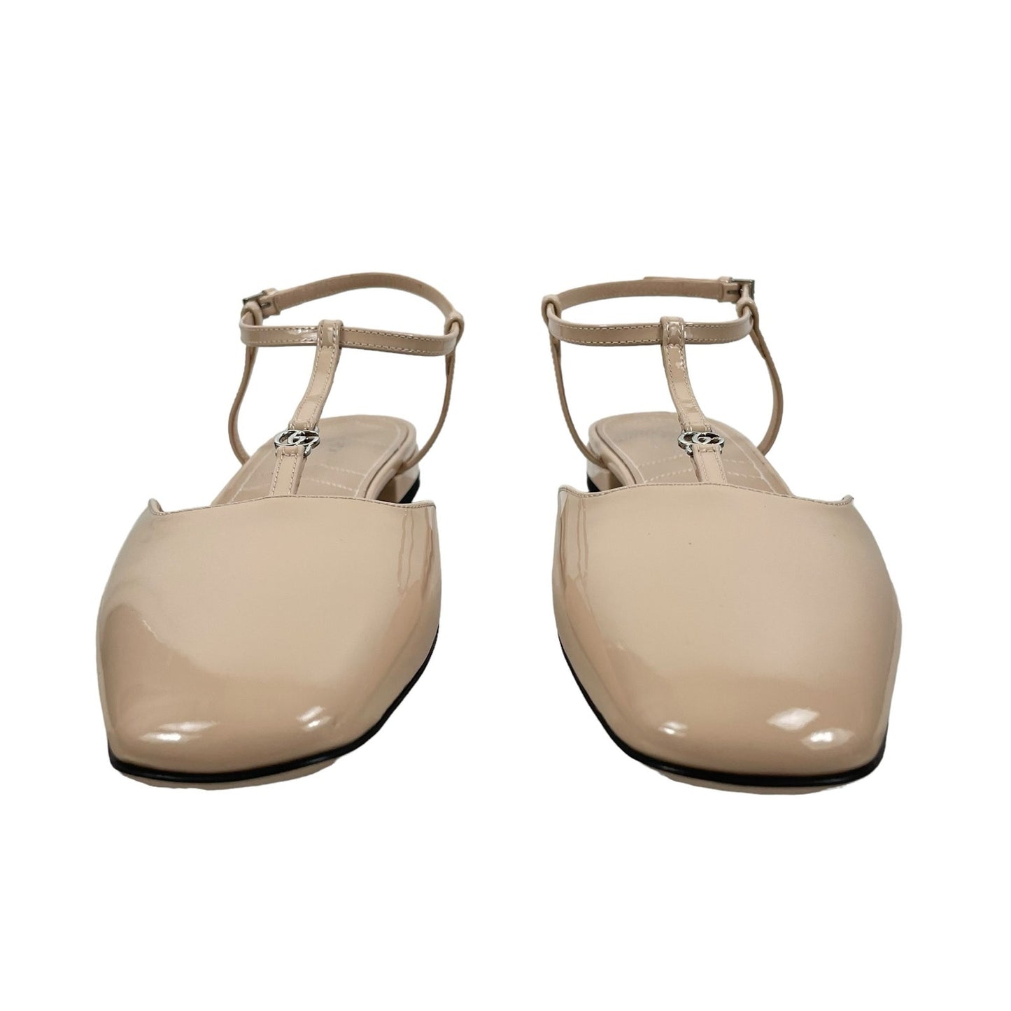 Gucci Double GG T Strap Patent Leather Ballet Flat Skin Rose Size 39.5