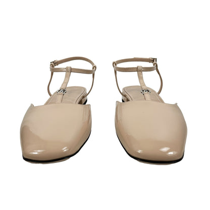 Gucci Double GG T Strap Patent Leather Ballet Flat Skin Rose Size 39.5