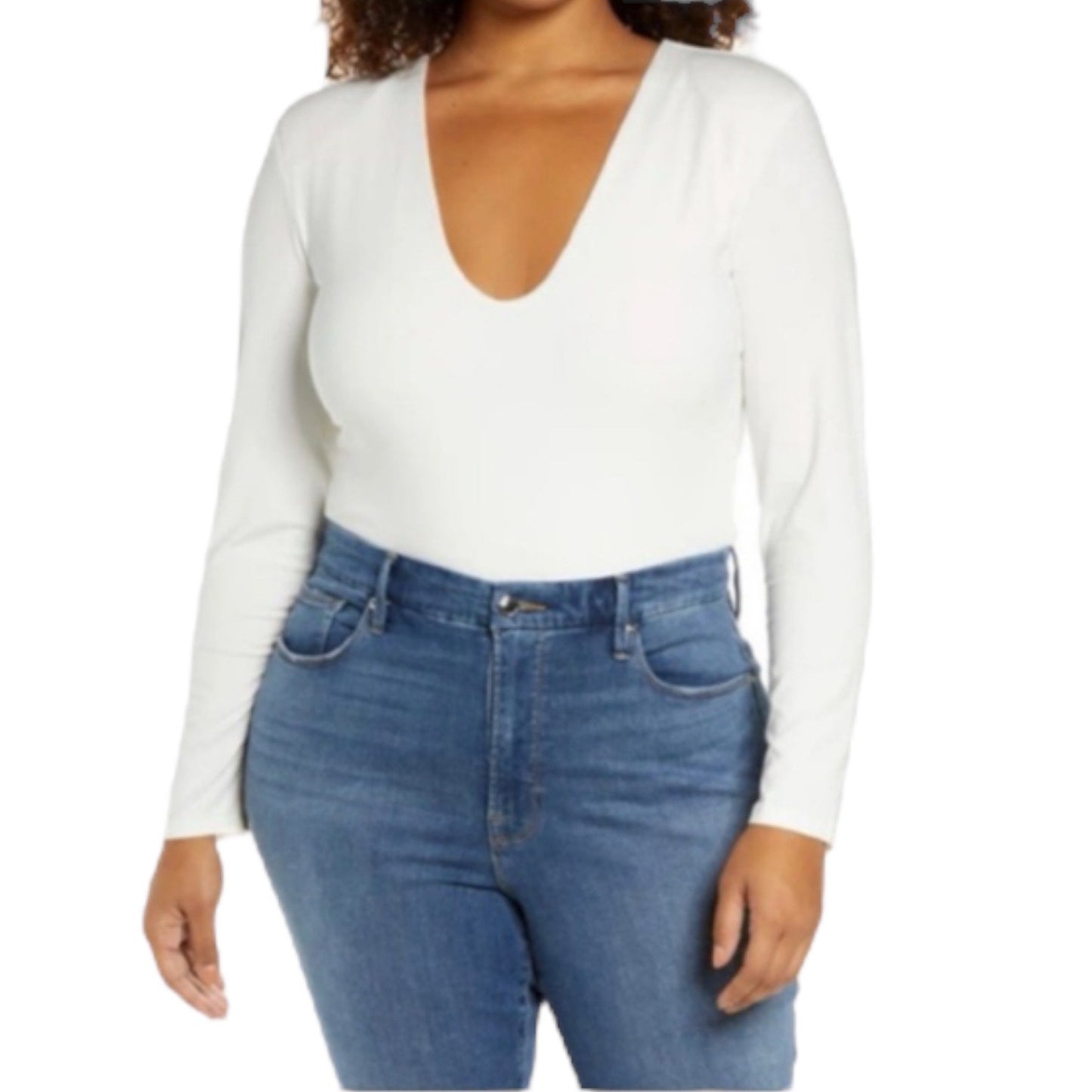 Good American Good Body Power Shoulder Bodysuit Ivory Size 5/ 2X