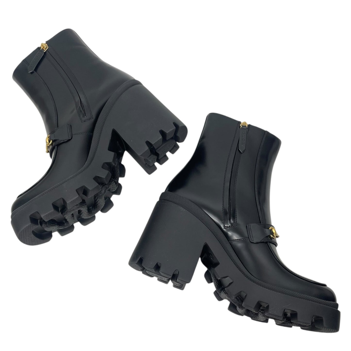 Gucci Magnum Calf Leather Horsebit Lug Sole Boots Black Size 40