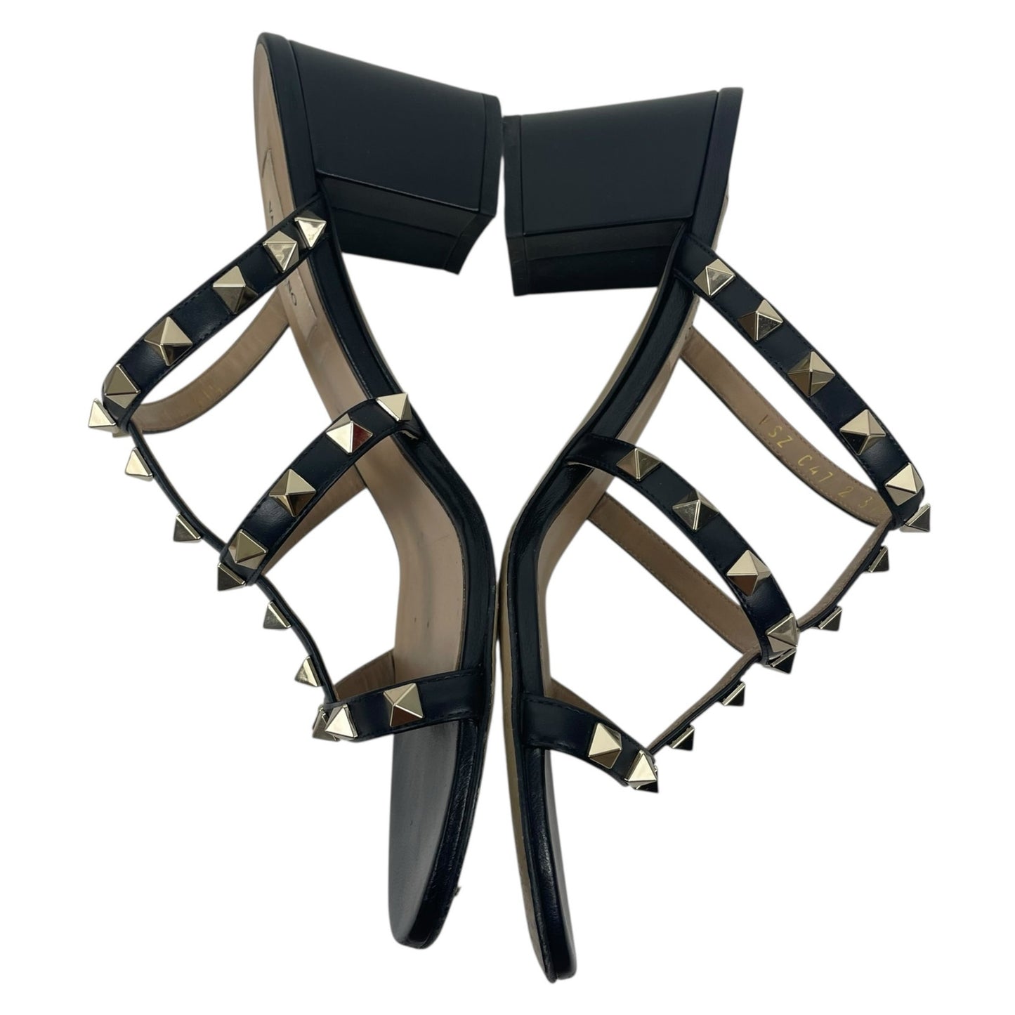 Valentino Garavani 60mm Rockstud Leather Slide Heel Sandal Black Size 37.5