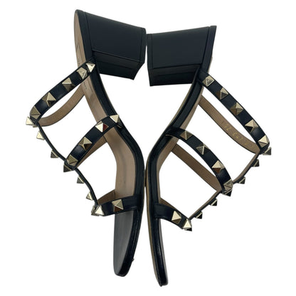Valentino Garavani 60mm Rockstud Leather Slide Heel Sandal Black Size 37.5