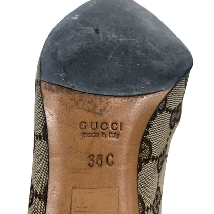 Gucci Brown Beige GG Monogram Ankle Boots Pointed Toe Size 36C