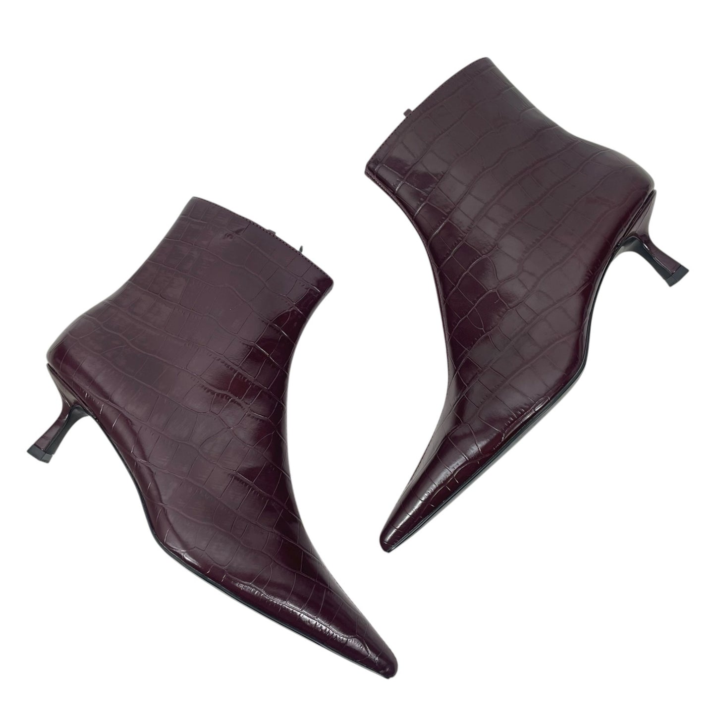 Mango Pointed Toe Crocodile Kitten Heel Ankle Boots Burgundy Size 39/ 8.5