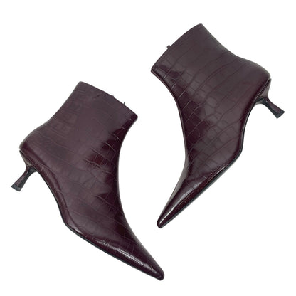 Mango Pointed Toe Crocodile Kitten Heel Ankle Boots Burgundy Size 39/ 8.5