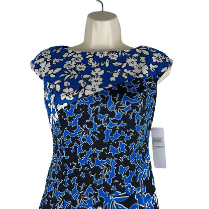 London Times Floral Printed Diagonal Sheath Dress Sleeveless Blue Size 0