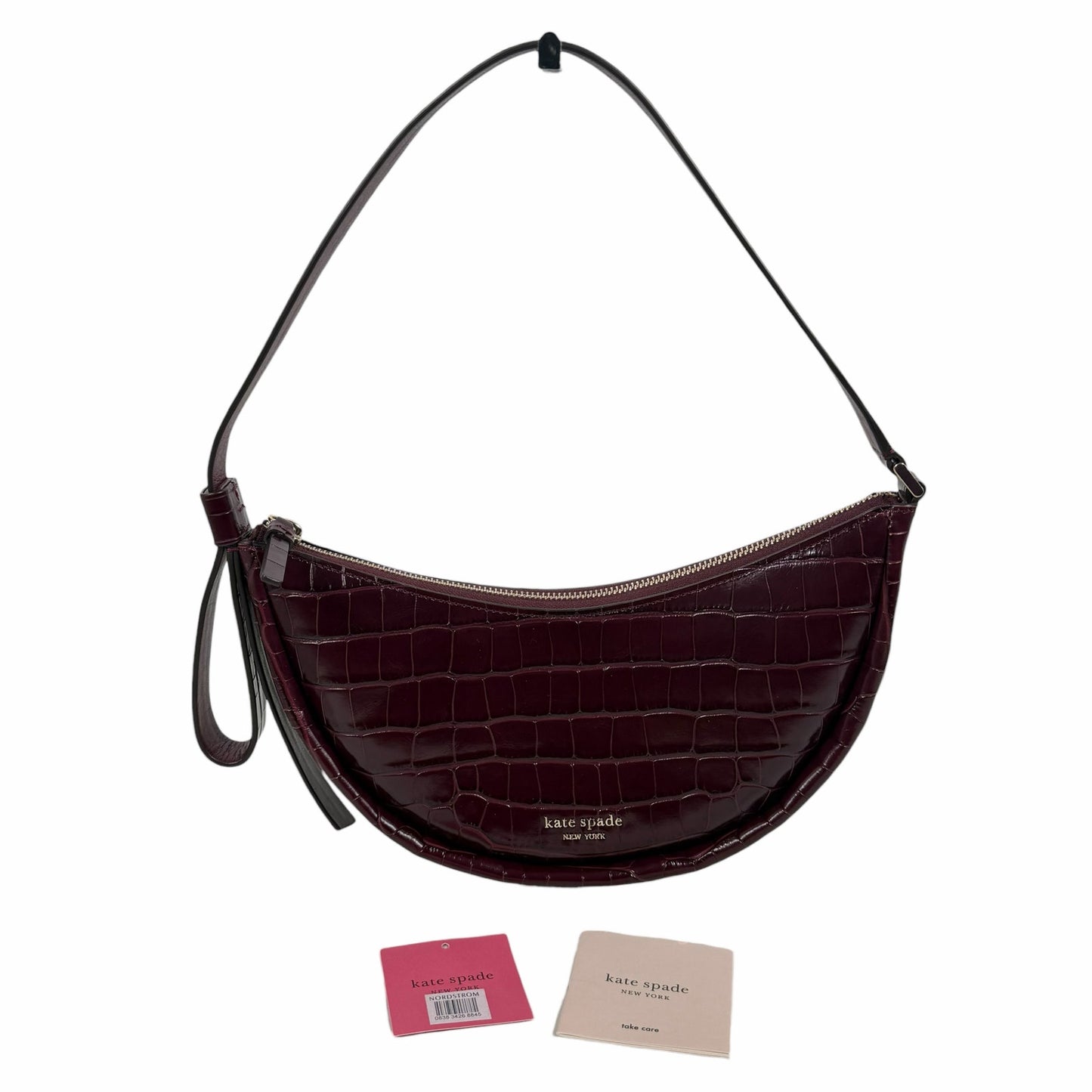 Kate Spade Smile Croc Embossed Leather Small Shoulder Bag Red